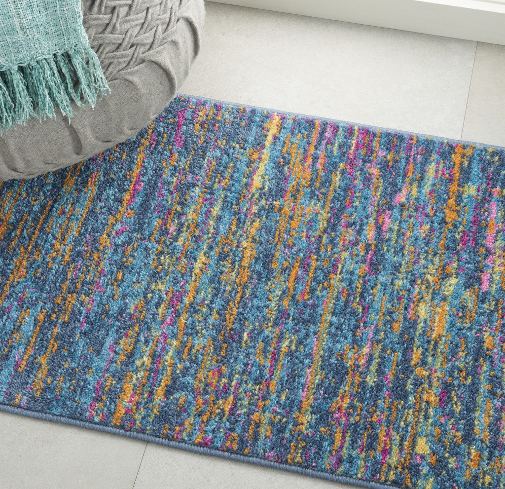 2' X 3' Blue And Orange Abstract Power Loom Area Rug