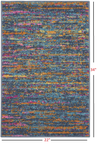 2' X 3' Blue And Orange Abstract Power Loom Area Rug