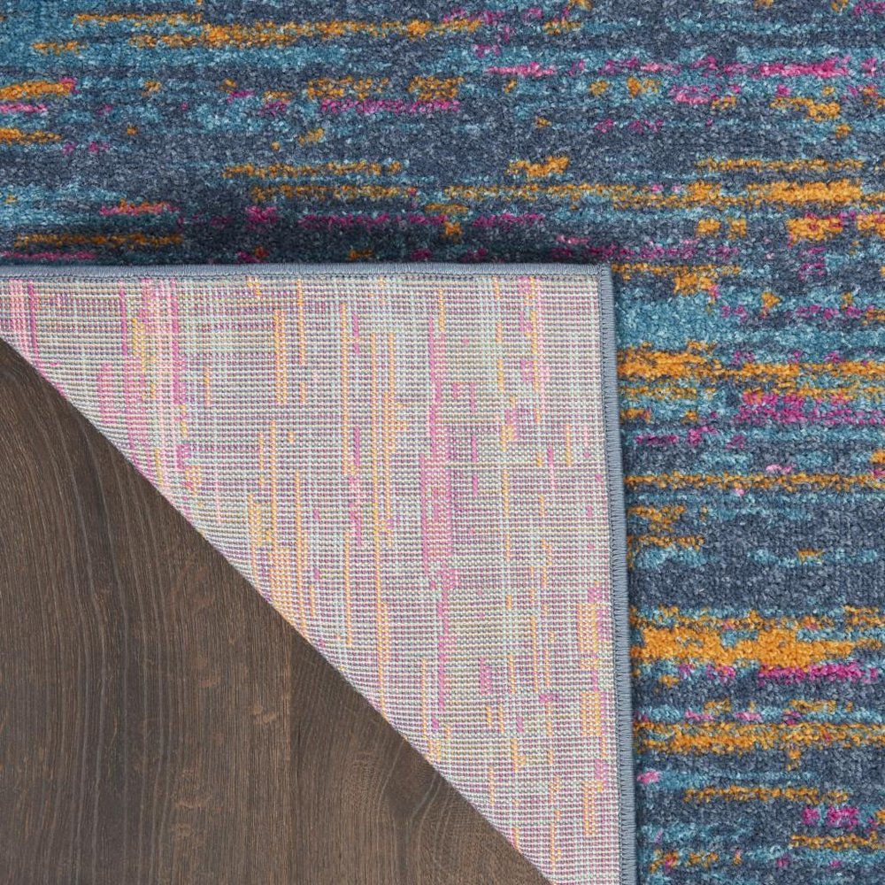 6' Blue And Orange Abstract Distressed Runner Rug