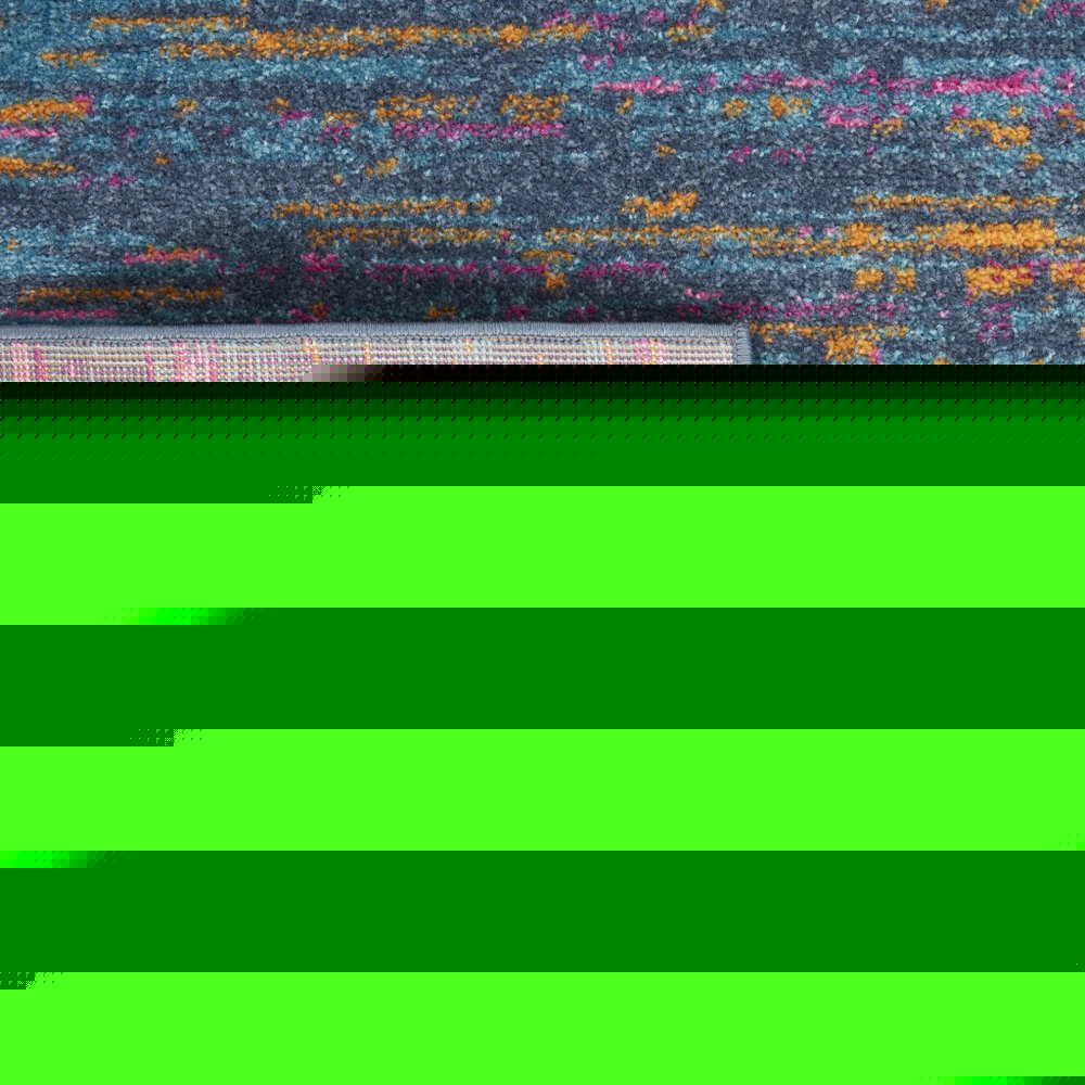 6' Blue And Orange Abstract Distressed Runner Rug