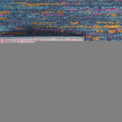 6' Blue And Orange Abstract Distressed Runner Rug
