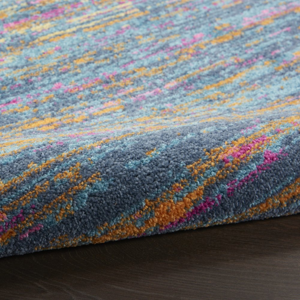 6' Blue And Orange Abstract Distressed Runner Rug