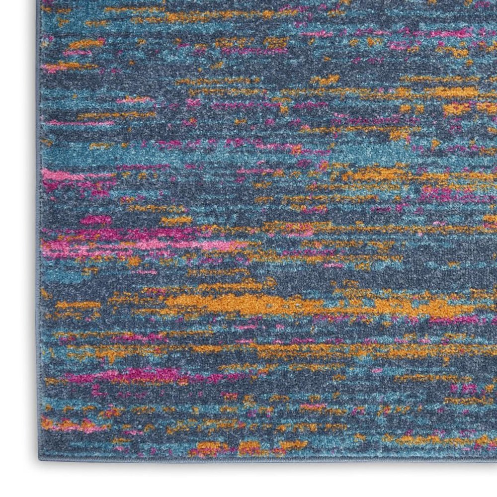 6' Blue And Orange Abstract Distressed Runner Rug