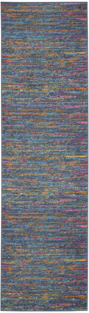 6' Blue And Orange Abstract Distressed Runner Rug