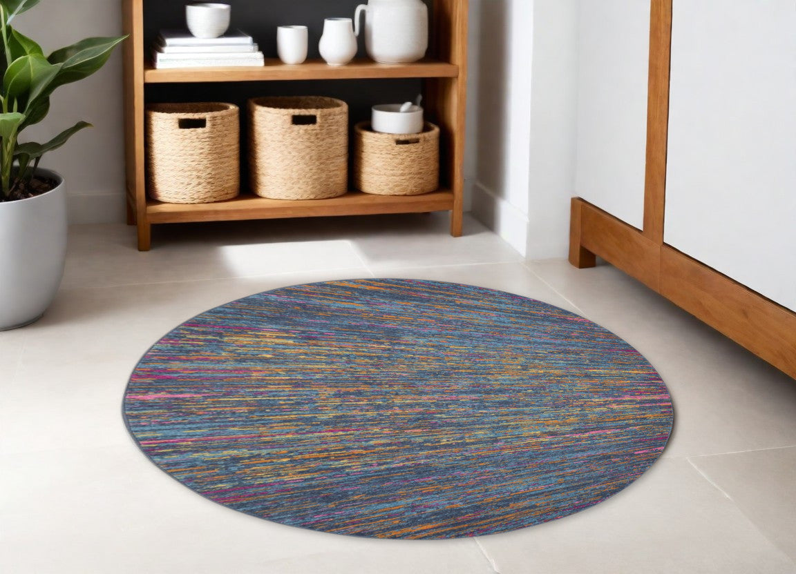 2' X 3' Blue And Orange Abstract Power Loom Area Rug