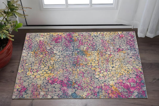 8' Ivory And Blue Abstract Runner Rug