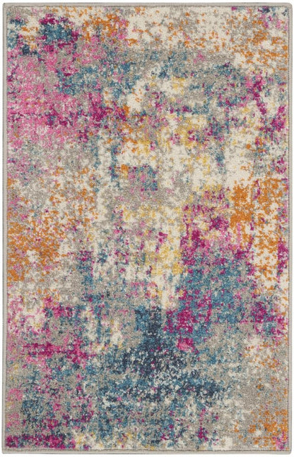 5' X 7' Ivory And Blue Abstract Area Rug