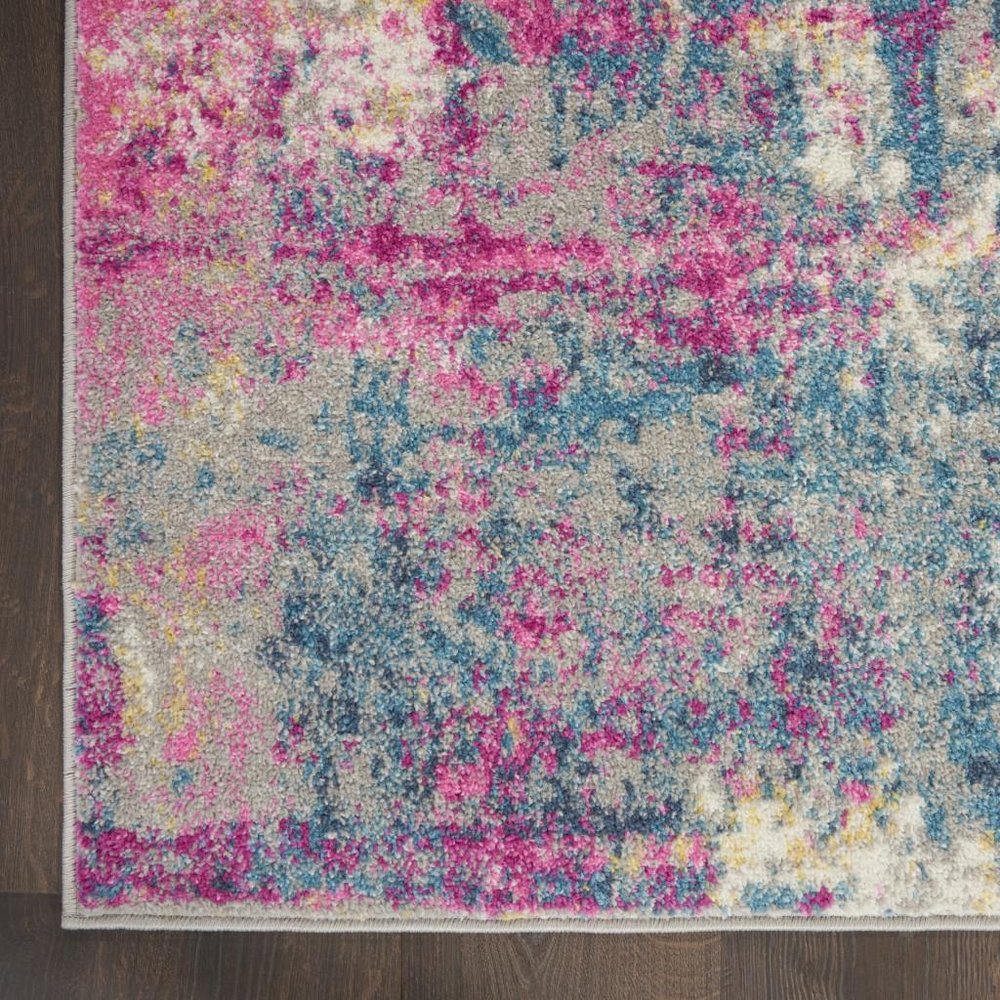 8' Ivory And Blue Abstract Runner Rug