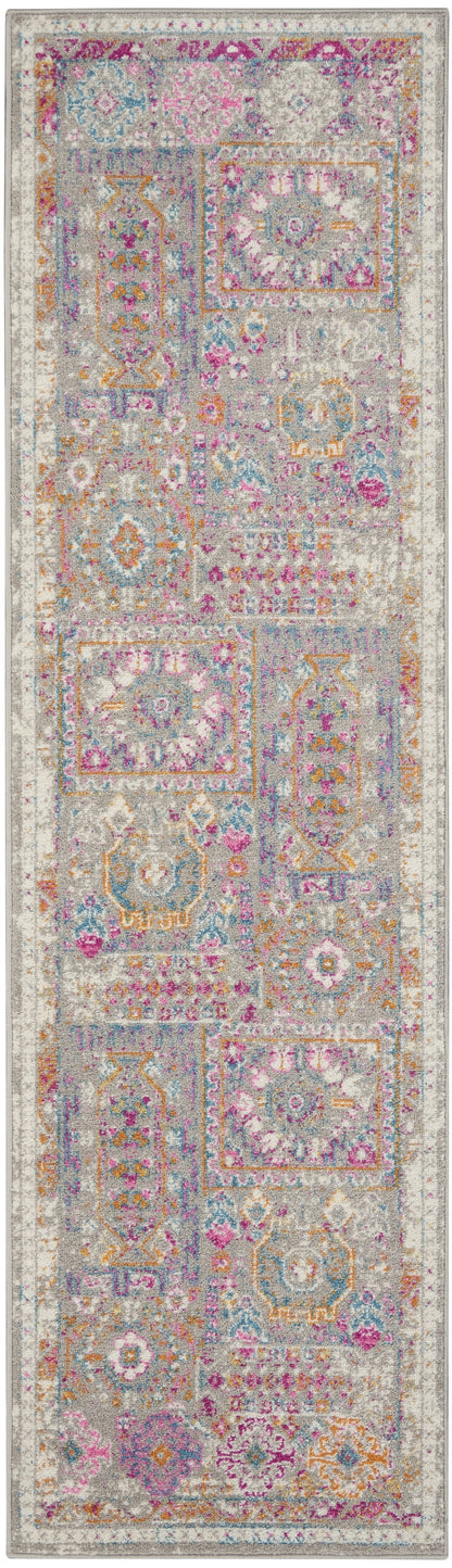 6' Pink And Gray Abstract Power Loom Runner Rug