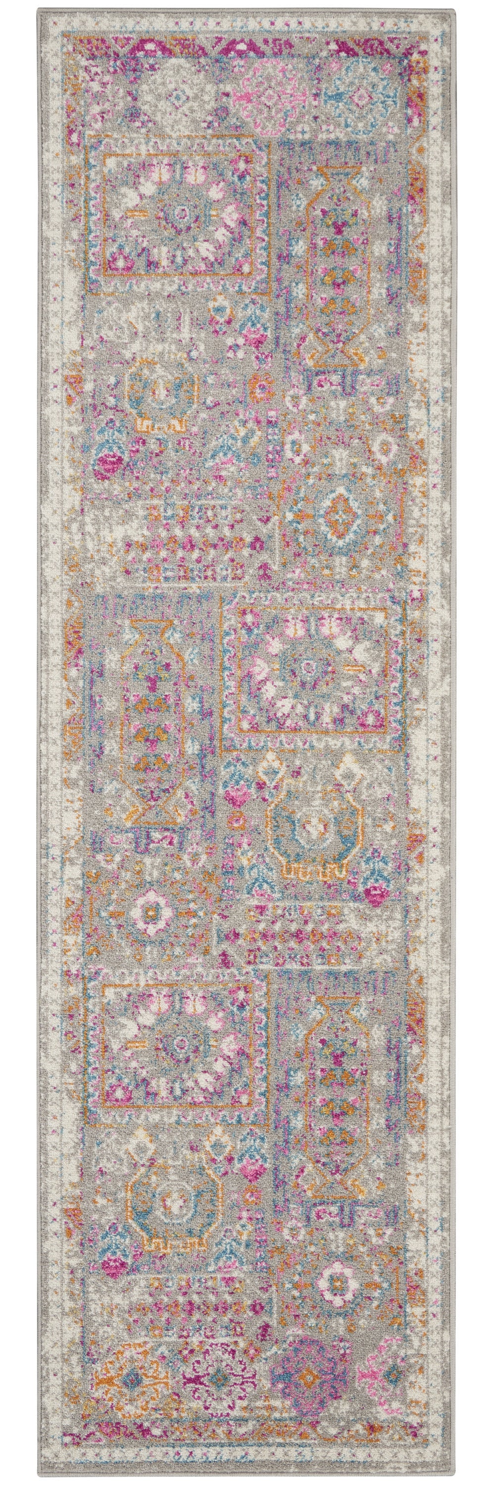 6' Pink And Gray Abstract Power Loom Runner Rug