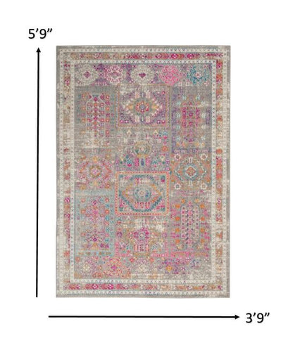 4' X 6' Pink And Gray Abstract Power Loom Area Rug