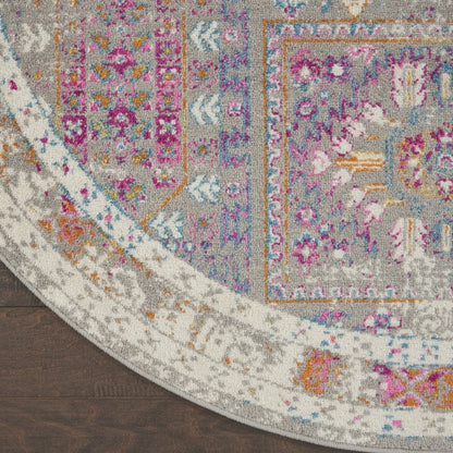 8' Gray And Ivory Abstract Distressed Round Rug