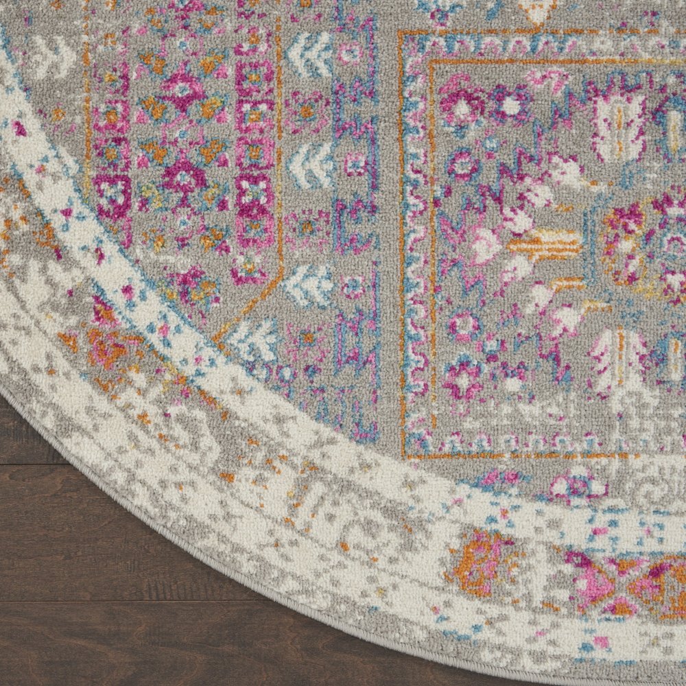 8' Gray And Ivory Abstract Distressed Round Rug