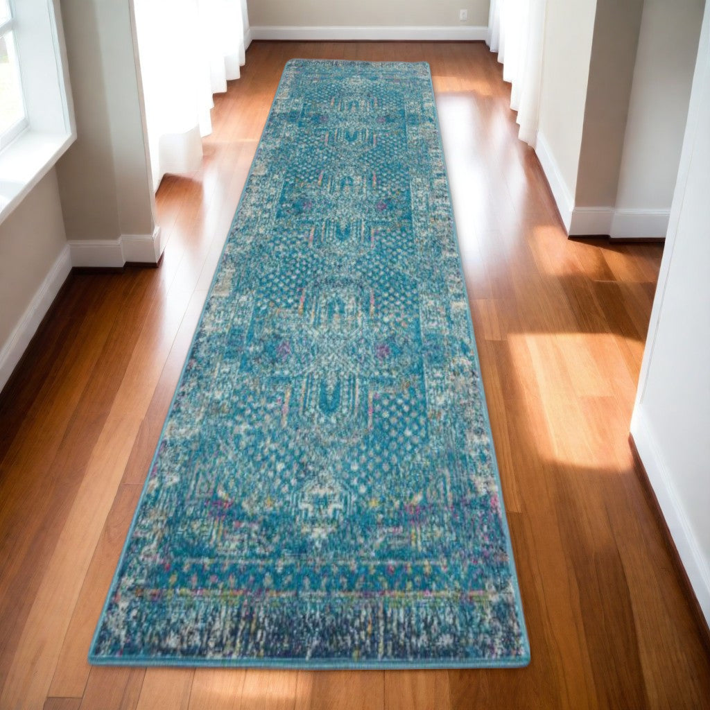 8' X 10' Blue Southwestern Power Loom Area Rug