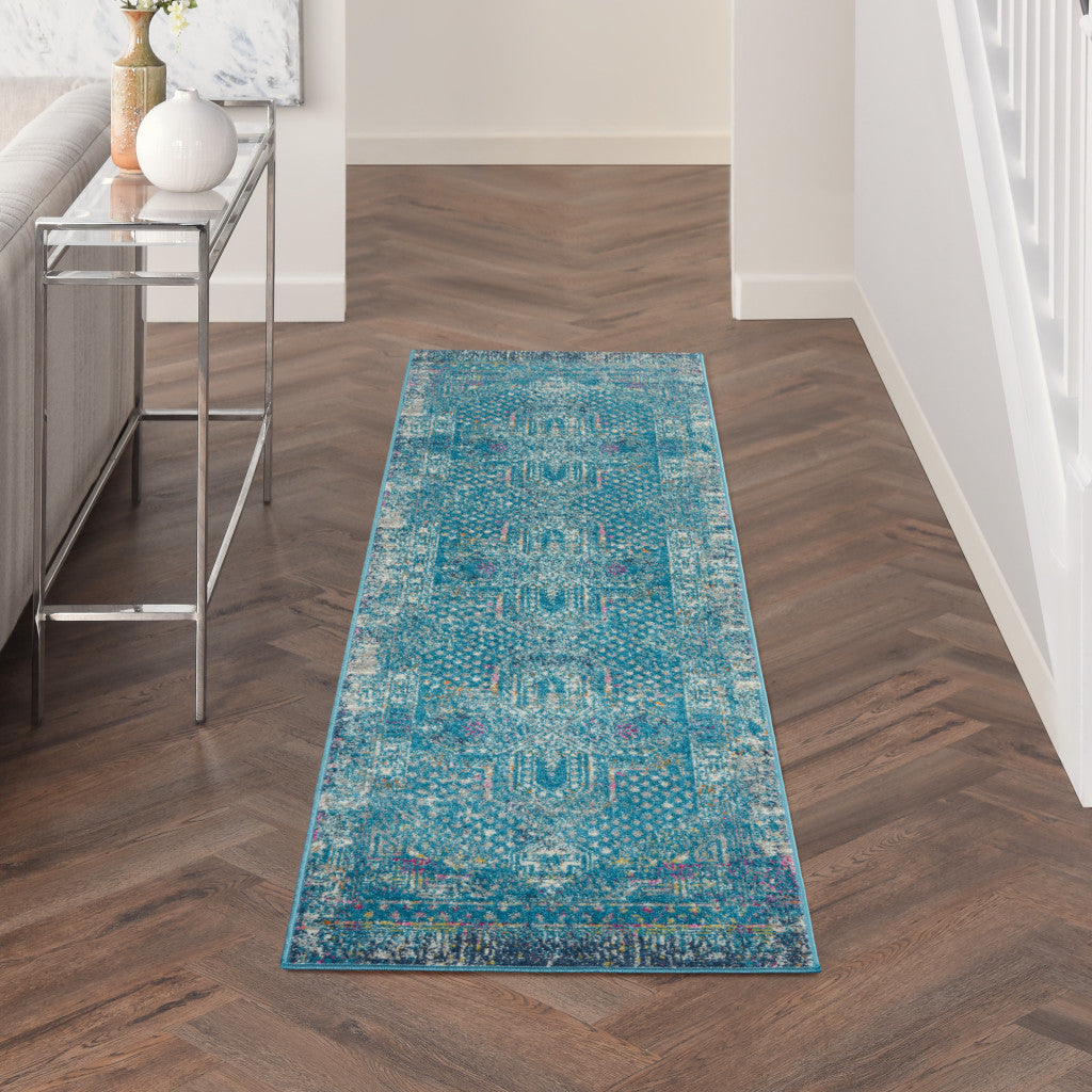 8' X 10' Blue Southwestern Power Loom Area Rug