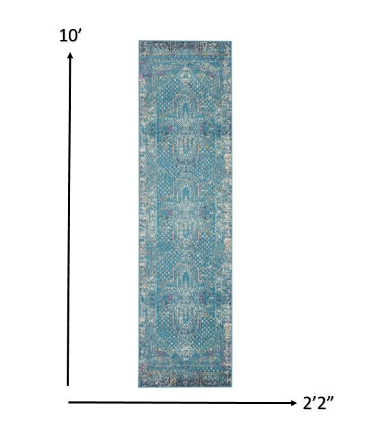 8' X 10' Blue Southwestern Power Loom Area Rug