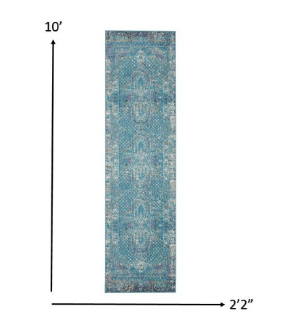 8' X 10' Blue Southwestern Power Loom Area Rug