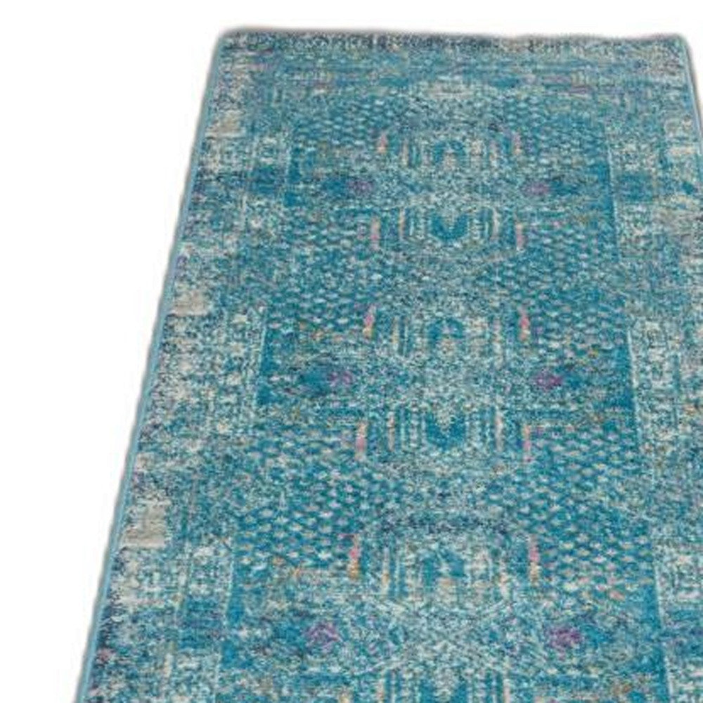 8' X 10' Blue Southwestern Power Loom Area Rug