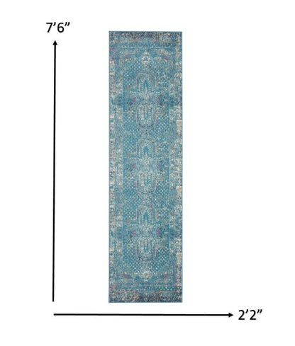 8' X 10' Blue Southwestern Power Loom Area Rug