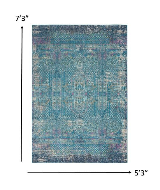 8' X 10' Blue Southwestern Power Loom Area Rug