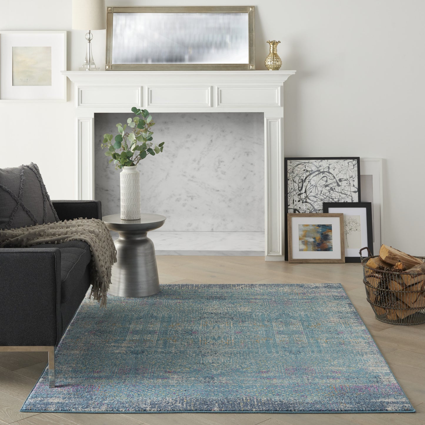 8' X 10' Blue Southwestern Power Loom Area Rug