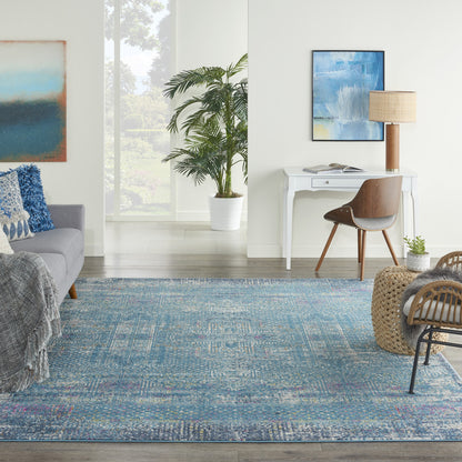 8' X 10' Blue Southwestern Power Loom Area Rug