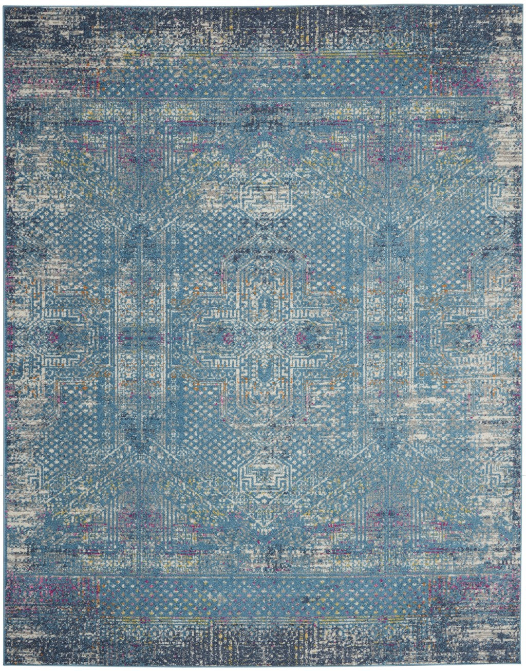 8' X 10' Blue Southwestern Power Loom Area Rug