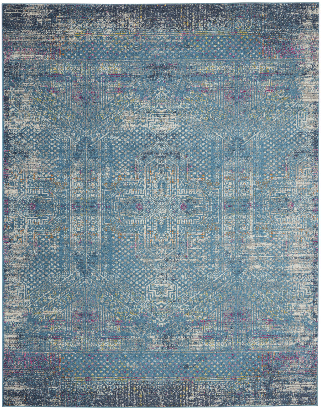 8' X 10' Blue Southwestern Power Loom Area Rug