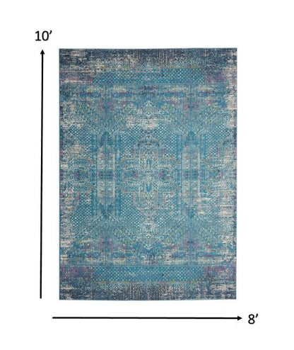 8' X 10' Blue Southwestern Power Loom Area Rug