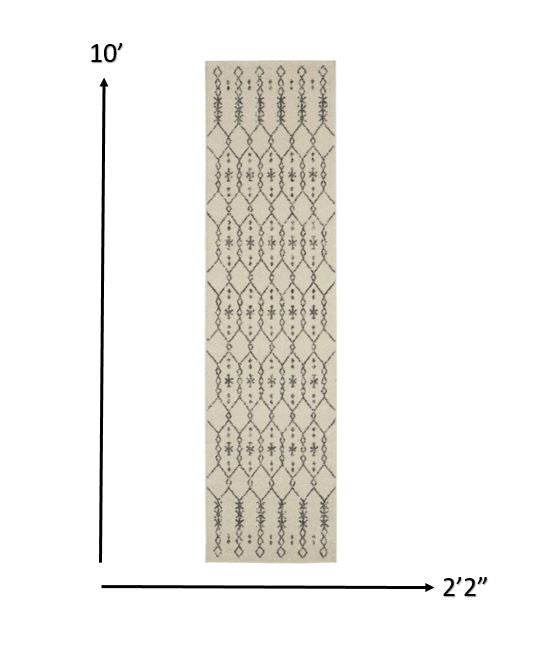 8' Gray Geometric Power Loom Runner Rug