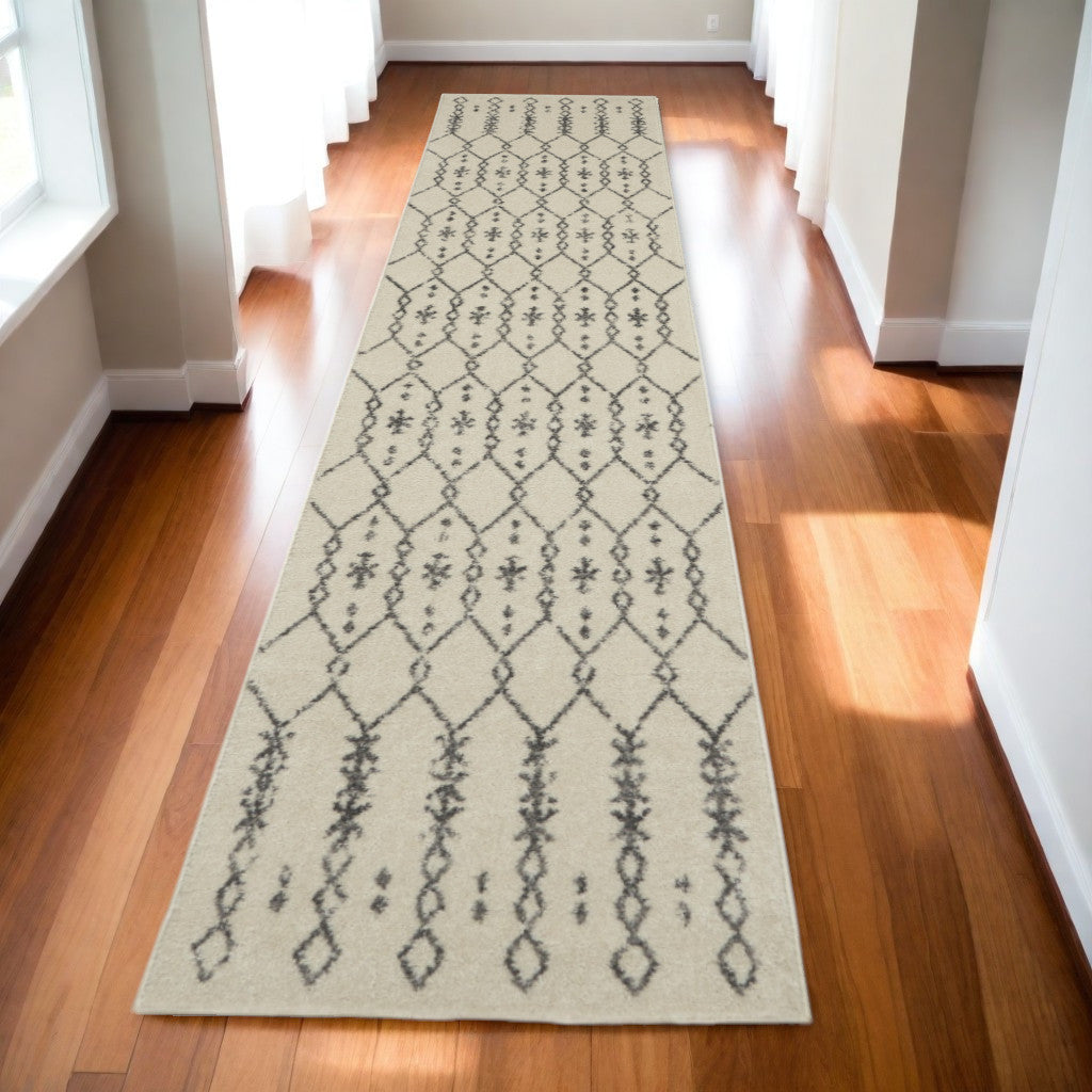 8' Gray Geometric Power Loom Runner Rug