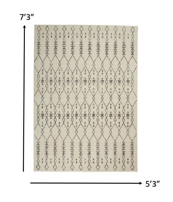 8' Gray Geometric Power Loom Runner Rug