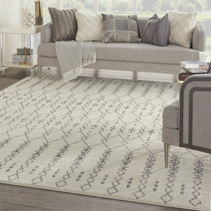 8' Gray Geometric Power Loom Runner Rug