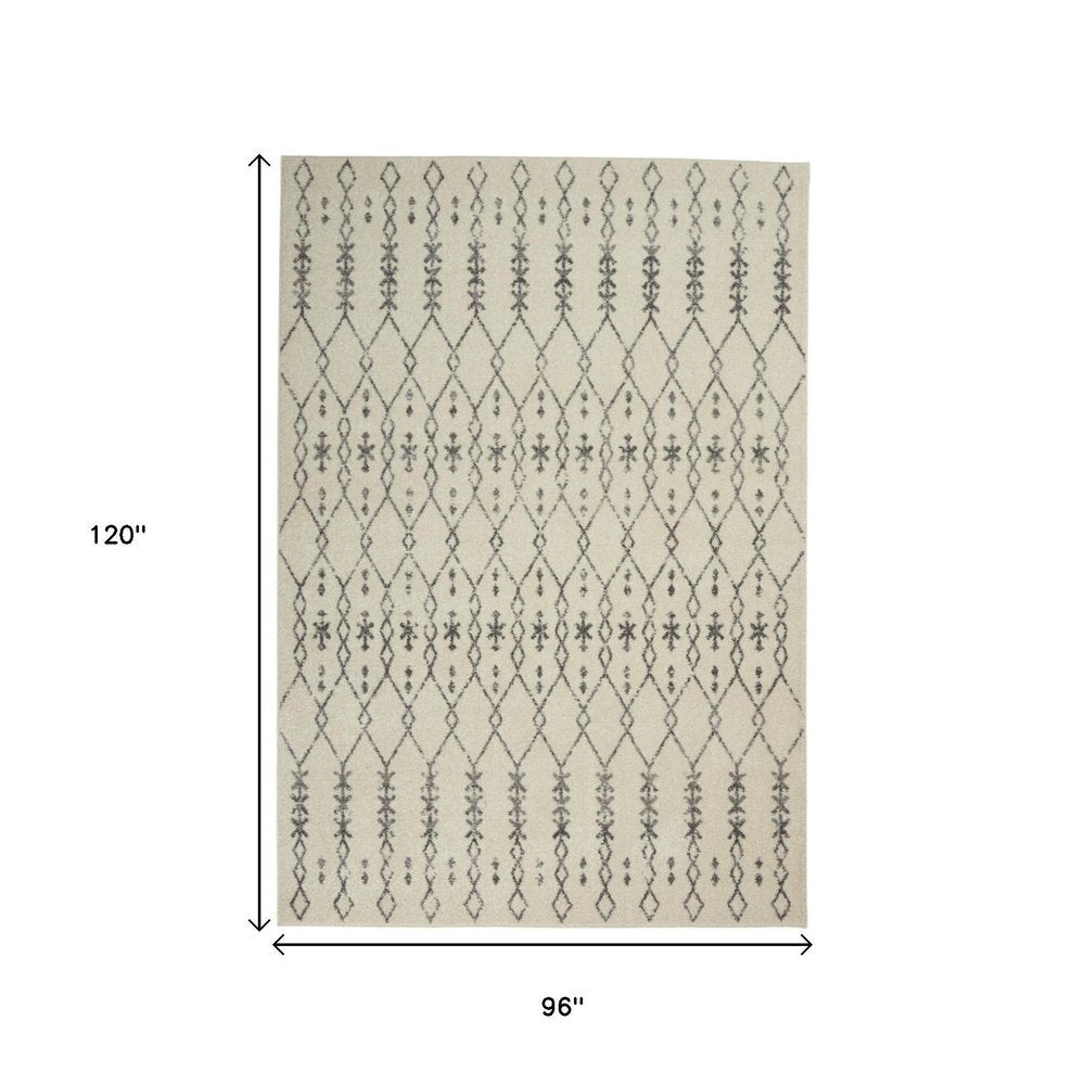 8' X 10' Gray And Ivory Geometric Distressed Area Rug