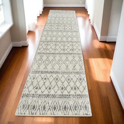 8' Gray Geometric Berber Power Loom Runner Rug