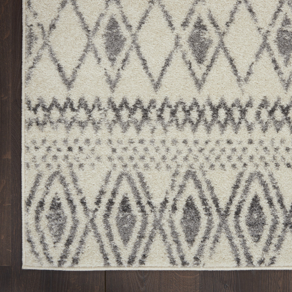 8' Gray Geometric Berber Power Loom Runner Rug