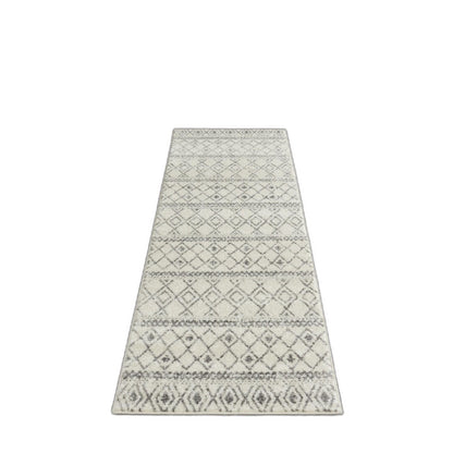 8' Gray Geometric Berber Power Loom Runner Rug