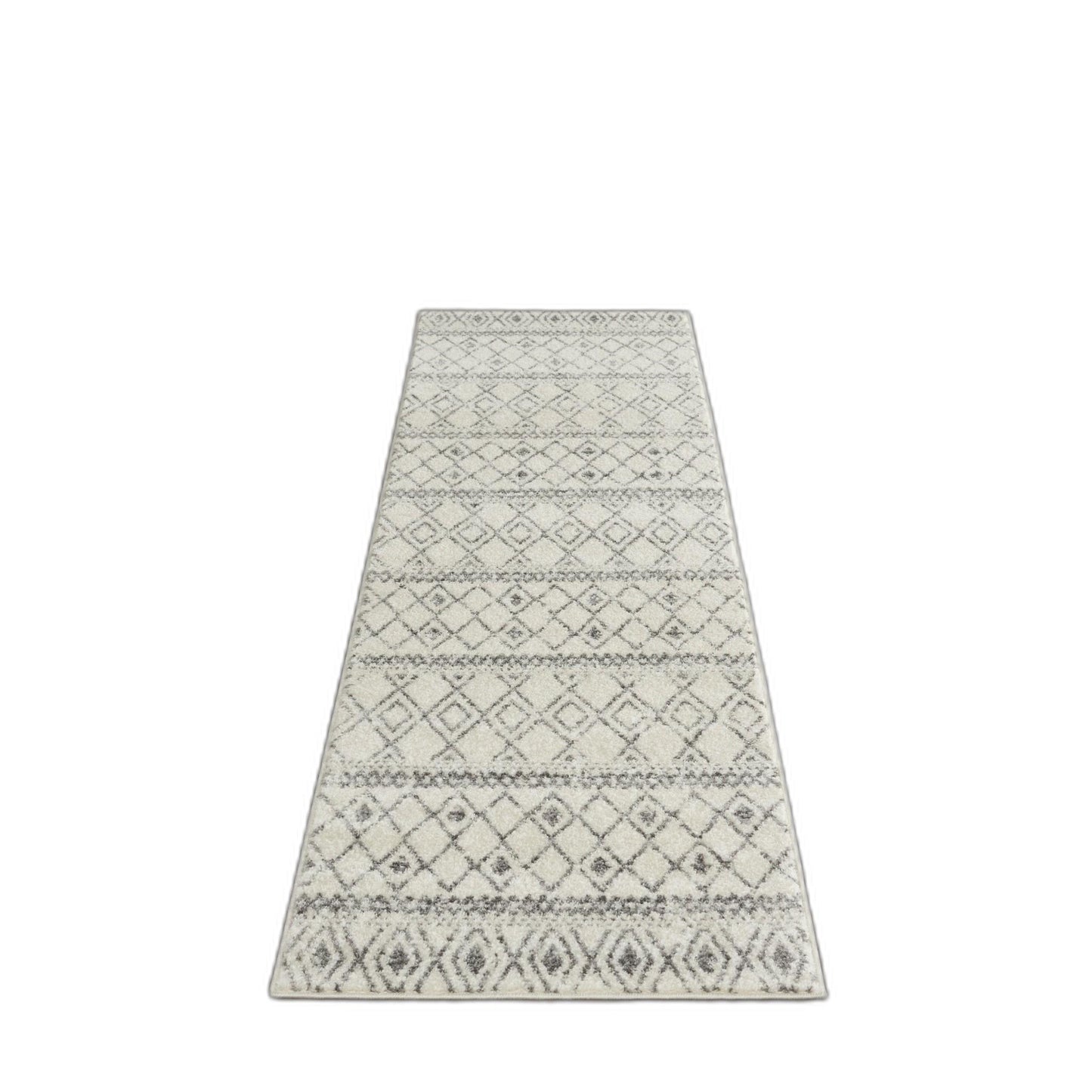 8' Gray Geometric Berber Power Loom Runner Rug