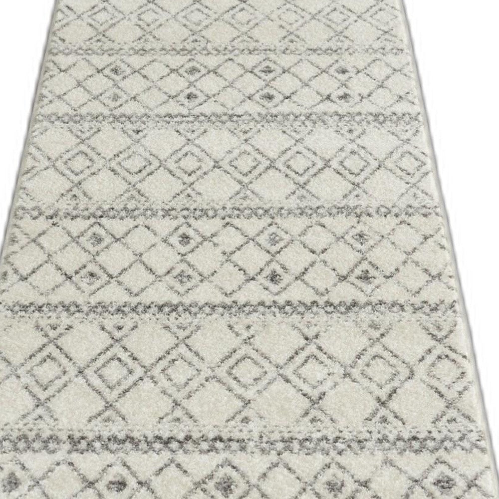 8' Gray Geometric Berber Power Loom Runner Rug