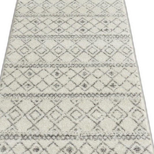 10' Gray Geometric Berber Power Loom Runner Rug