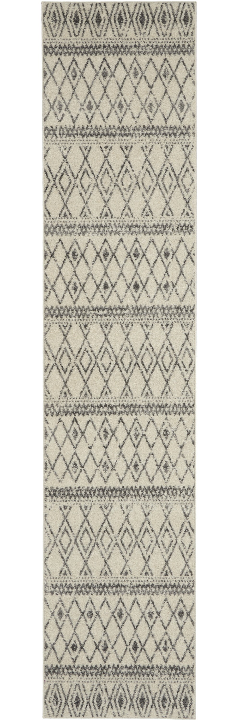 8' Gray Geometric Berber Power Loom Runner Rug