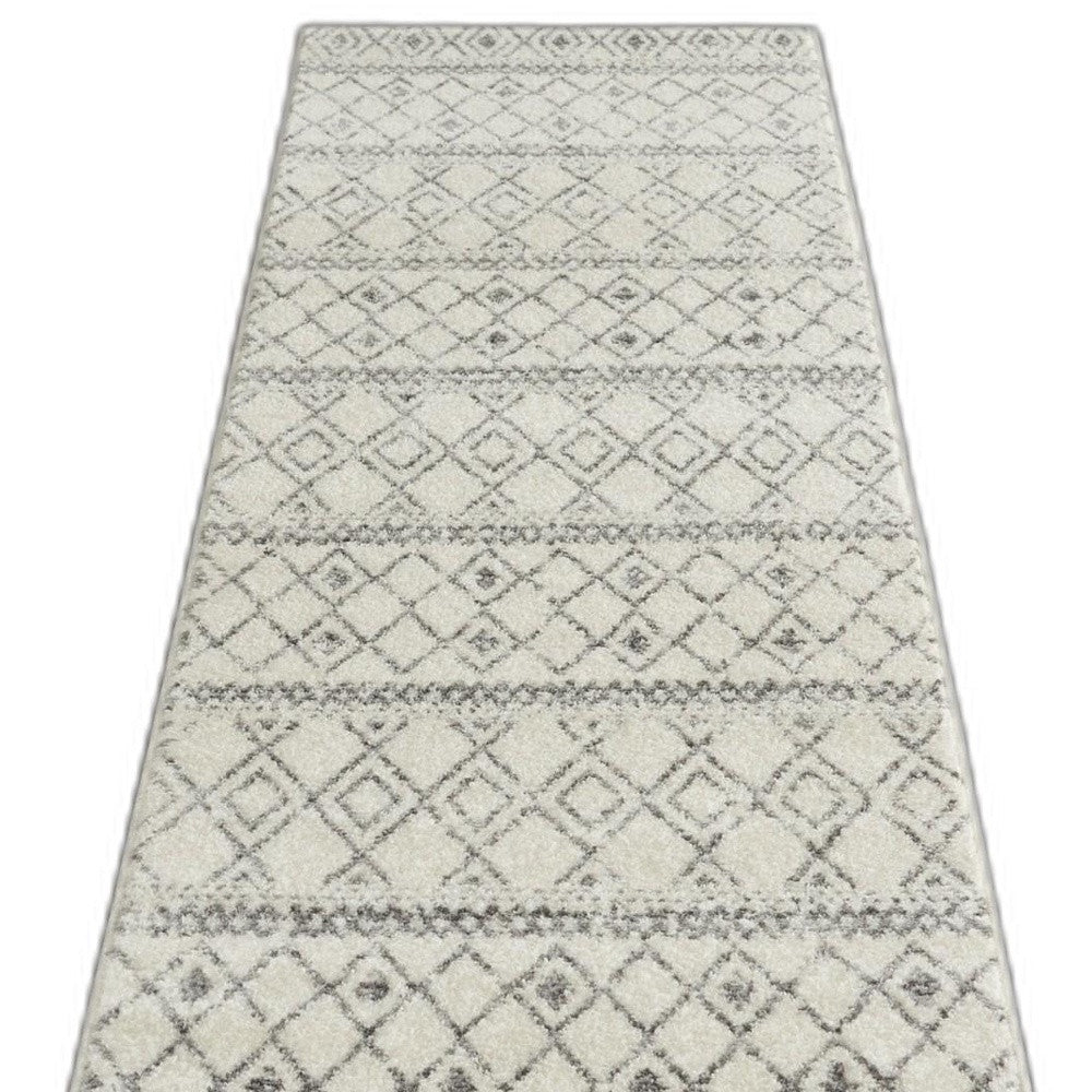 8' Gray Geometric Berber Power Loom Runner Rug