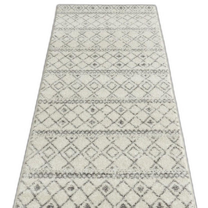 8' Gray Geometric Berber Power Loom Runner Rug