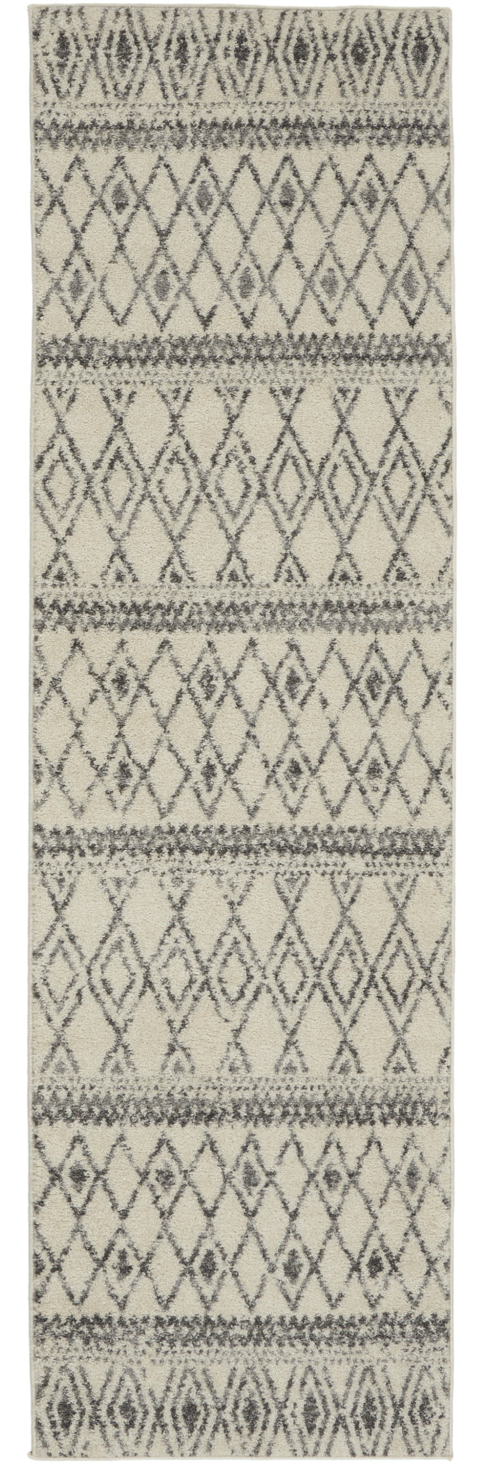 8' Gray Geometric Berber Power Loom Runner Rug