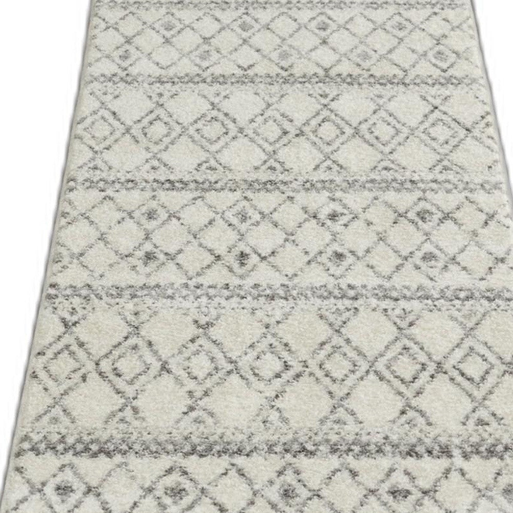 8' Gray Geometric Berber Power Loom Runner Rug