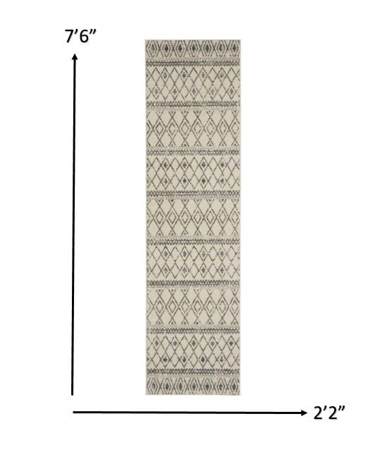 8' Gray Geometric Berber Power Loom Runner Rug