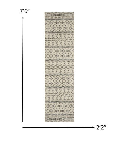 8' Gray Geometric Berber Power Loom Runner Rug