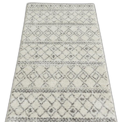 8' Gray Geometric Berber Power Loom Runner Rug