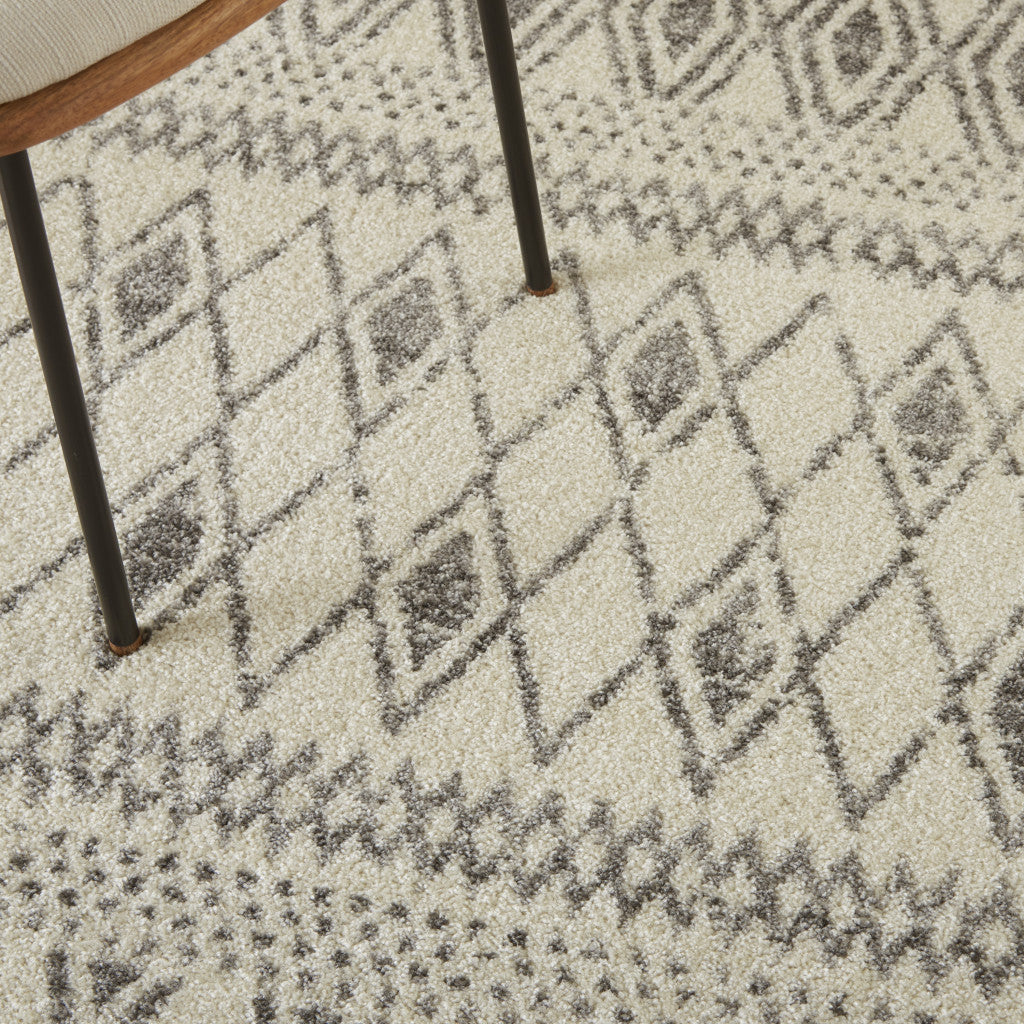 8' Gray Geometric Berber Power Loom Runner Rug