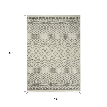 5' X 7' Gray And Ivory Geometric Distressed Area Rug